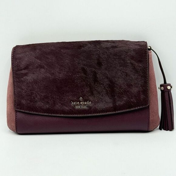 Kate Spade Laurel Way Haircalf Deep Plum Leather Shoulder Crossbody Bag NWOT - Picture 1 of 11
